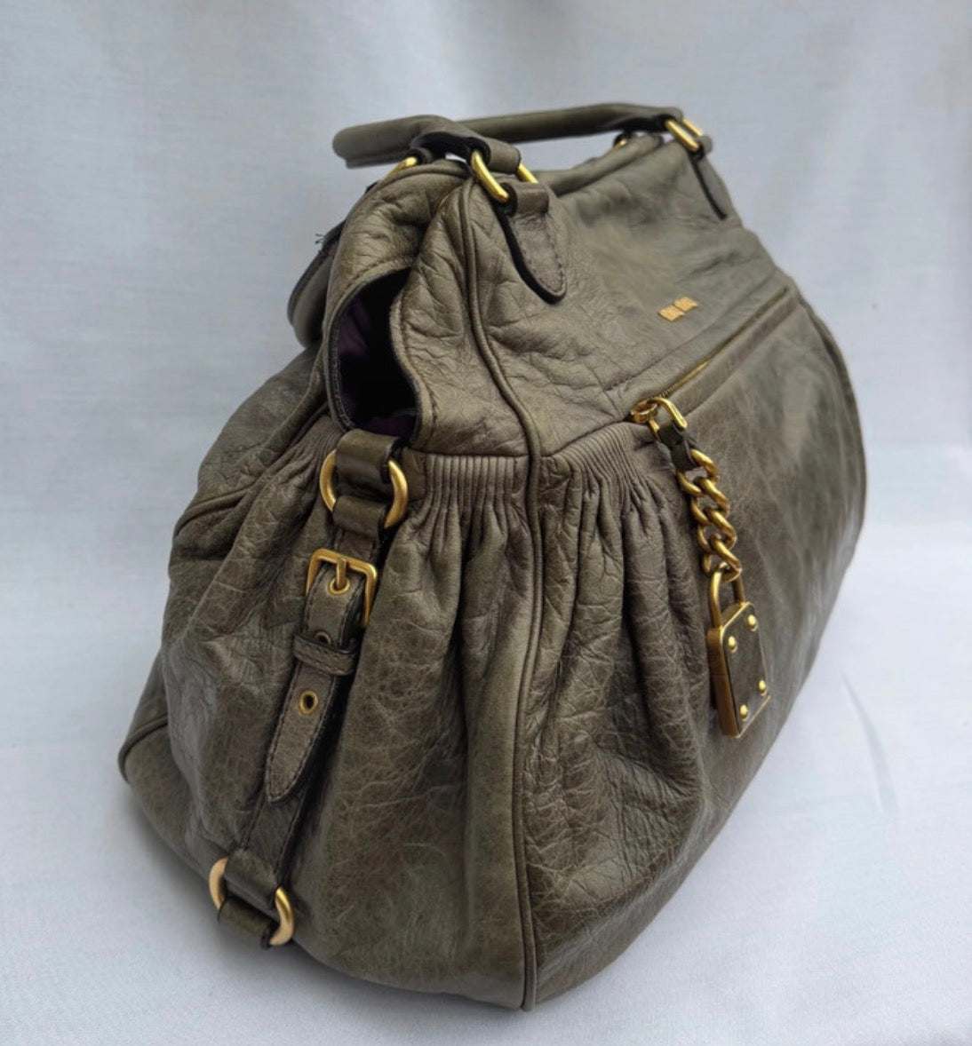 MIU MIU charcoal leather hand bag